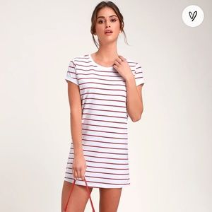 Lulus Cafe Society White and Red Striped Shirt Dress $38
